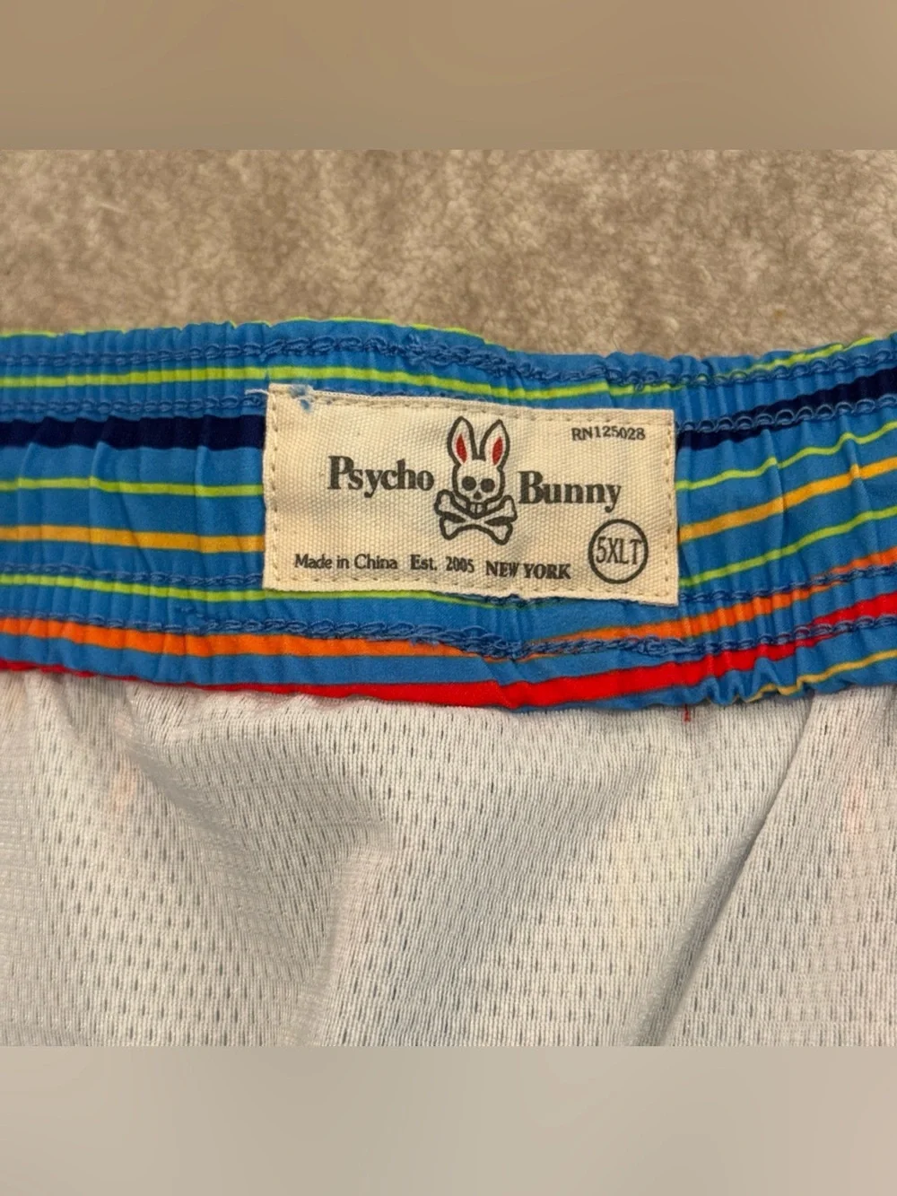 Men’s Size 5XLT Psycho Bunny Adkins 10” Swim Shorts  Glacial Blue Stripes NEW